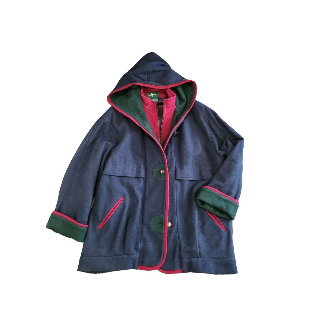 Vintage HUNT CLUB wool hooded toggle coat size 16 navy blue preppy equestrian